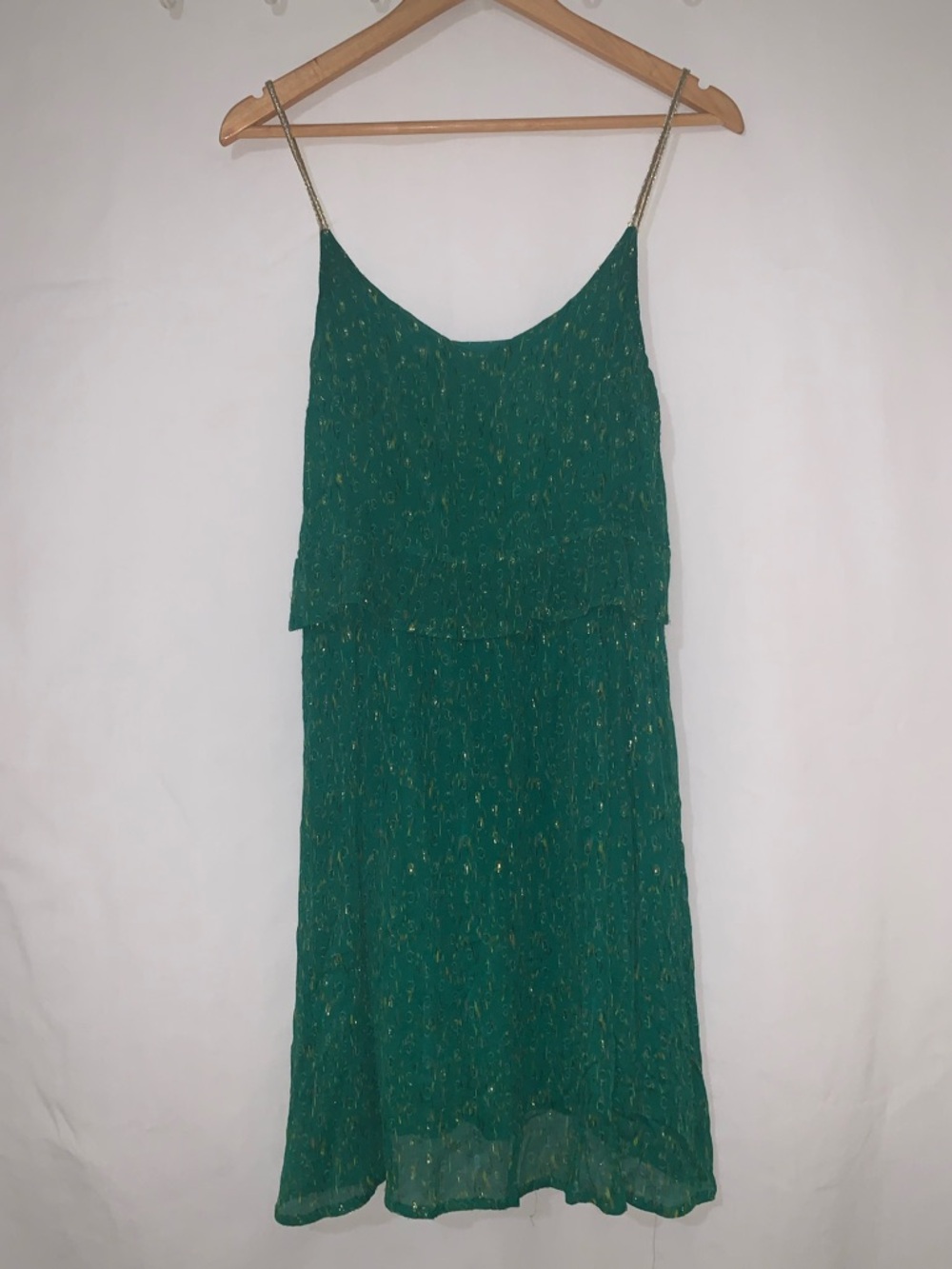 Sezane Green Mini Dress with Gold Accents